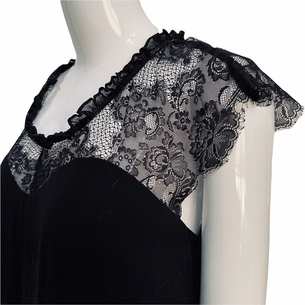 Express Black Lace Peplum Silk Blouse Sequins M - Picture 6 of 15